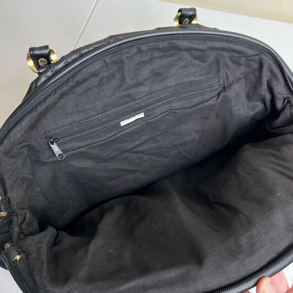 Vintage Black Patchwork Suede Studded Shoulder Handbag Faux Leather Multicolor - Picture 6 of 14